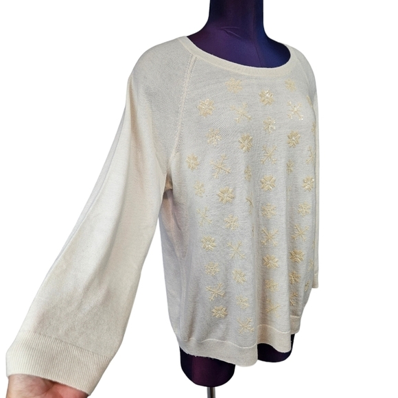 Talbots Cream Sequin Snowflake 3/4 Raglan‎ Sleeve Wool Sweater Size XL Women's - Picture 5 of 9